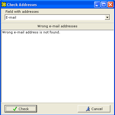 Checking E-Mail Addresses window screenshot