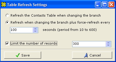 Table Refresh Setup window