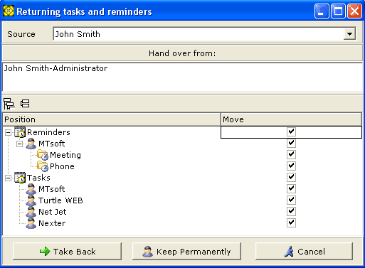 Taking Back Tasks and Reminders window screenshot