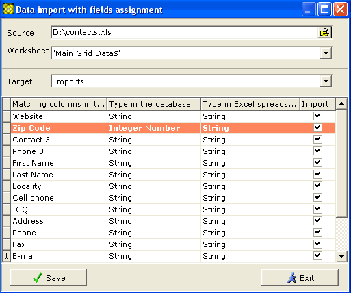 Data import with fields assignment window screenshot