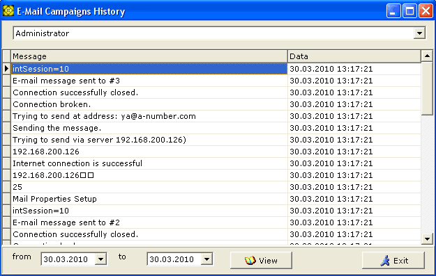 E-Mail Campaigns' Detailed Log window screenshot