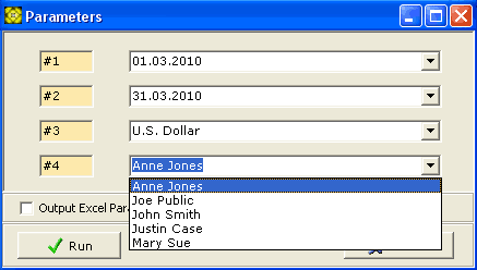 Parameters window screenshot