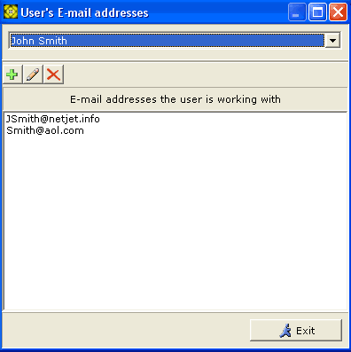 User's E-Mail Addresses window screenshot