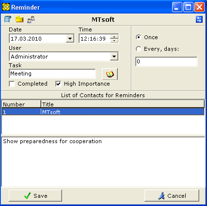 The Reminder creation window screenshot