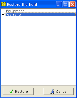 Restore Fields window screenshot