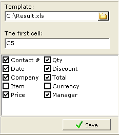 Columns for Export selection window