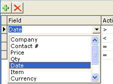 Field Column cell with opened dropdown list